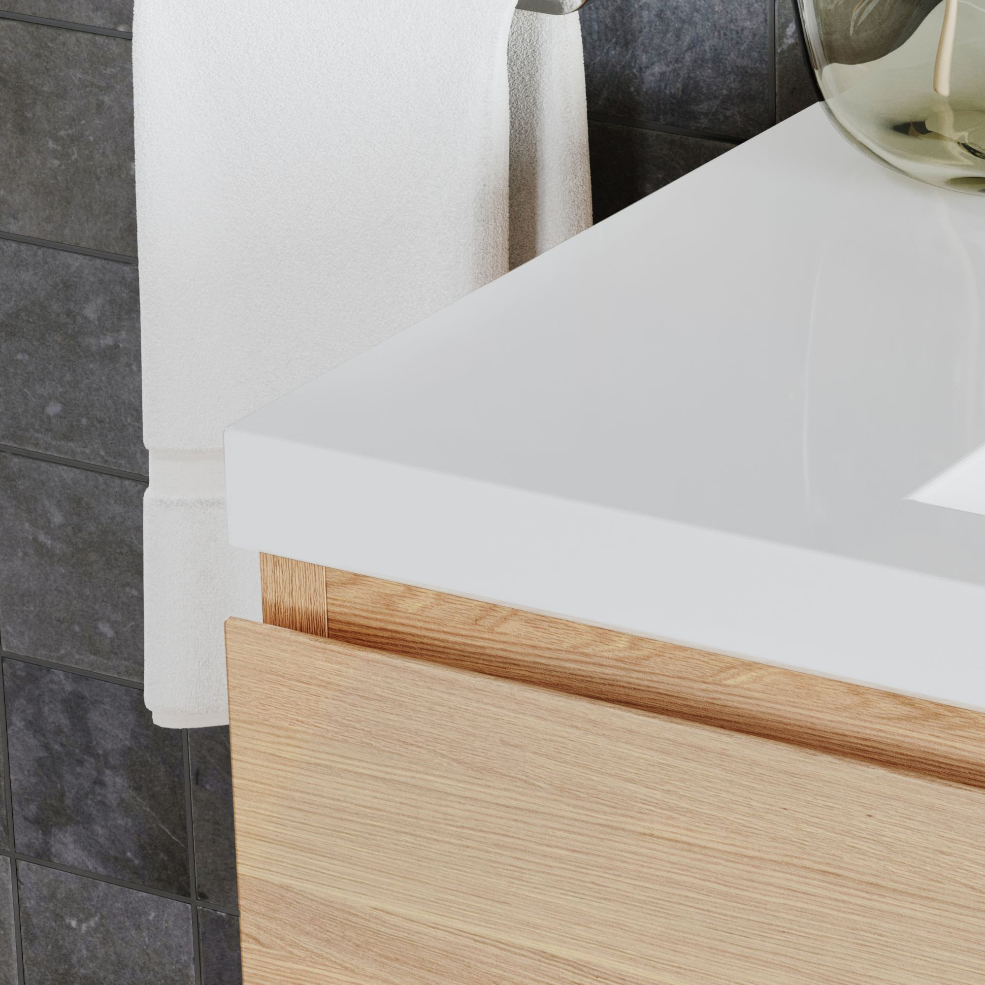 MOB Bath Vanity, White Oak, 42", Single Sink, Wall Mount