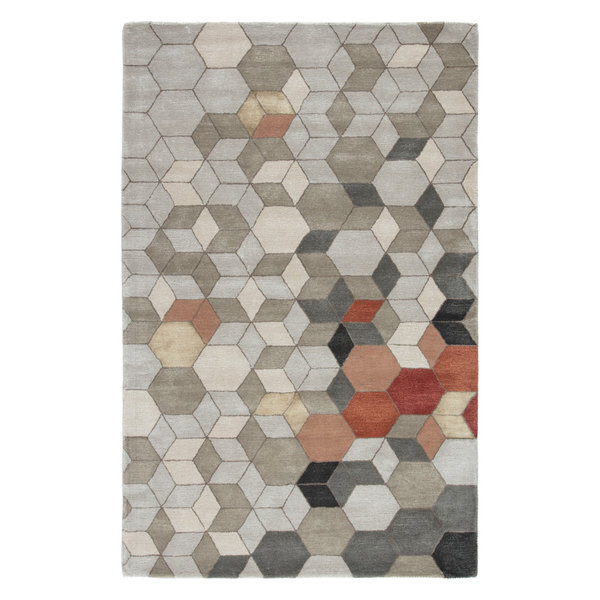 Jaipur Living Combs Handmade Geometric Light Gray/Orange Area Rug, 5'x