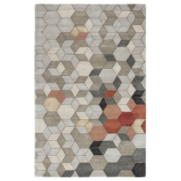 Jaipur Living Combs Handmade Geometric Light Gray/Orange Area Rug, 5'x8'