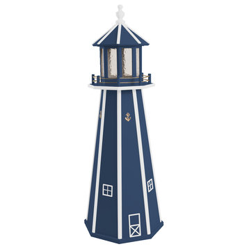 Outdoor Poly Lumber Lighthouse Lawn Ornament, Navy and White, 5 Foot, Solar Light