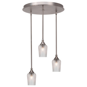 Empire 3-Light Cluster Pendalier, Brushed Nickel/Clear Textured