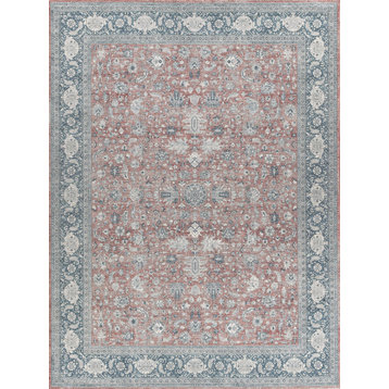 Heritage Power Loomed Polyester and Acrylic Red/Navy Area Rug, 2'6"x12'