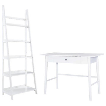 Home Square 2-Piece Set with Five Shelf Bookcase and Home Office Desk in White