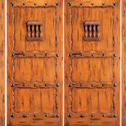 Double Door with Two Sidelites Entry Knotty Alder, 3-Panel, Speakeasy - Front Doors