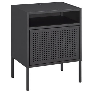 Bowery Hill Open Metal Shelf Nightstand with USB Port in Gray