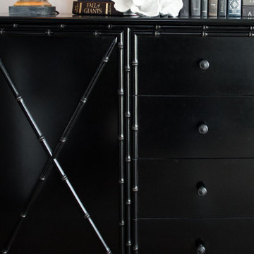 Custom handcrafted black buffet dresser with bamboo trim Bali coastal design