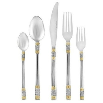 Italian Collection 40pс Premium Flatware Set, Service for 8, Gold-Plated, Luxor