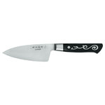 Master Grade - I.O. SHEN Khay Dee Deba Kitchen Knife, Chopping Knife, Sharp Knife 4½" / 115 mm - Introducing the I.O. Shen chef knife series, where exceptional craftsmanship meets innovative technology. Introducing our exquisite double bevel utility knife, featuring a stunning rock chop curve. Perfectly designed for precise food prep and effortless herb chopping. Each kitchen knife features a unique "Yin Yang" handle design, enhancing balance and stability while adding a touch of elegance to your kitchen. The handles are made from durable, heat-resistant ebonite, ensuring longevity and comfort in every cut, though we recommend handwashing for optimal care. With a razor-sharp edge crafted at a precise 15° angle, this cutting knife make slicing and mincing a joyful experience. Additionally, our advanced Triplex Steel Technology guarantees superior sharpness and edge retention, setting our knives apart from the rest. Hand-finished over an average of seven hours, each I.O. Shen knife embodies dedication to quality and performance. Plus, enjoy peace of mind with a one-year warranty, underscoring our commitment to excellence.