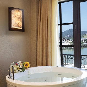 Alabaster Rocks Framed Rectangle 4-Sided Wall Sconce in Bathroom