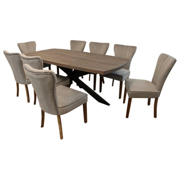 Felix 9-Piece Dining Set With 82" Dining Table and 8 Mink Velvet Chairs