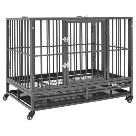 vidaXL Dog Cage Dog Crate with Removable Tray Lockable Wheels Dog Kennel Steel