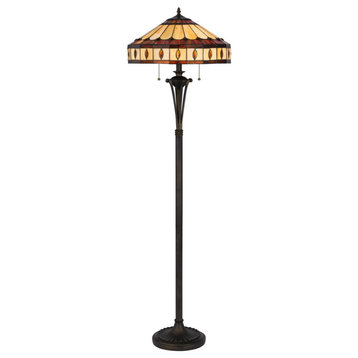 Xia 61" Tiffany Style Vintage Floor Lamp, Glass Shade, Antique Bronze