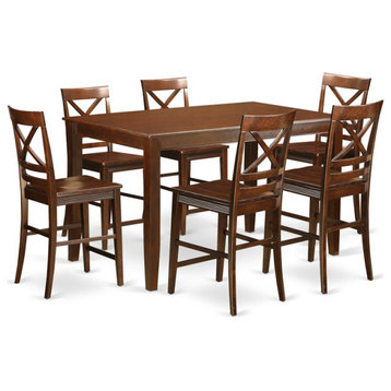 East West Furniture Dudley 7-piece Dining Set with Kitchen Stools in Mahogany