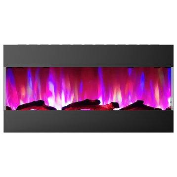 42" Recessed Wall Mounted Electric Fireplace With Logs and LED Display, Black