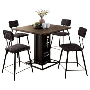 Vevey 5 Piece Industrial Counter Height Dining Set, Distressed Walnut/Sand Black