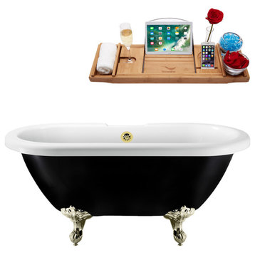 59" Streamline N1120BNK-GLD Clawfoot Tub and Tray With External Drain