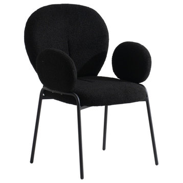 Celestial Boucle Dining Chairs Modern Upholstered with Iron Legs, Black