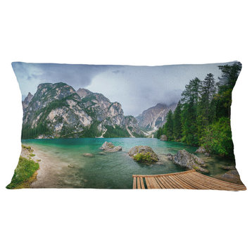 Lake Between Mountains Landscape Photography Throw Pillow, 12"x20"