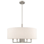 Livex Lighting - Livex Lighting Brushed Nickel 5 + 1 * Light Pendant Chandelier - This 6 light pendant from the Meridian collection has a clean, crisp look and contemporary appeal while offering antiquate light with the 5 up lights and the 1 down light. The sleek design and angular arm feature a brushed nickel finish. The hand crafted oatmeal fabric hardback shade offers warm light for your surroundings.