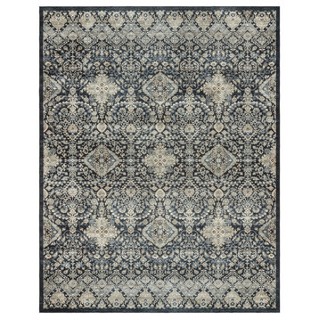 Glam Area Rug, Washable Digital Printed Moroccan Polyester, Anthracite Black