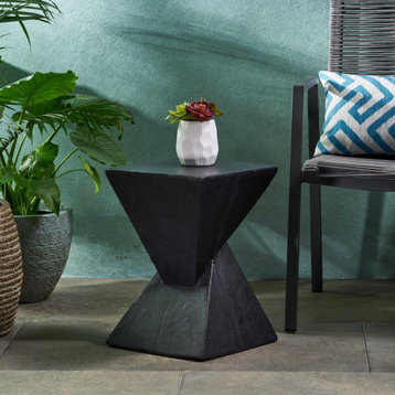 Morgan Outdoor Lightweight Concrete Accent Table, Black