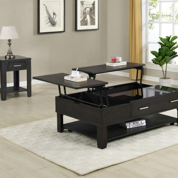 Bruno 48" Ash Gray Wooden Lift Top Coffee Table with Tempered Glass Top and Draw