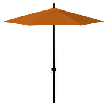 7.5' Patio Umbrella Matted Black Pole Fiberglass Ribs Sunbrella, Tangerine