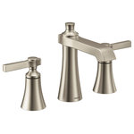 Moen - Moen Two-Handle Bathroom Faucet Brushed Nickel, TS6984BN - The Flara bathroom suite beautifully blends timeless classics with contemporary flair. The faucets bold details, clean lines and expressive, gestural flared surfaces combine with slim proportions and a tall, elegant stature for a striking appearance. The Flara bathroom suite includes single-handle and two-handle faucet options, matching tub/shower fixtures, a tub-filler faucet, and a broad selection of matching accessories that provides a cohesive look throughout the bath.