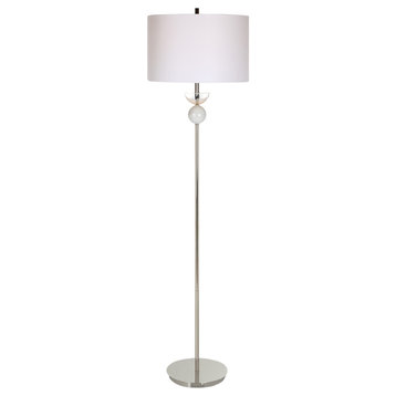 Slim Polished Nickel Classic Contemporary Floor Lamp 65 in White Marble Crystal