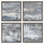 Uttermost - Uttermost Shades Of Gray Hand Painted Art Set of 4 - Hand Painted On Canvas, This Artwork Is Surrounded By Narrow, Antique Silver Leaf Frames With Black Inner Lips. Due To The Handcrafted Nature Of This Artwork, Each Piece May Have Subtle Differences.