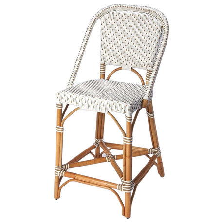 Counter Chair Stool Contemporary Tan Beige Distressed Rattan Pe