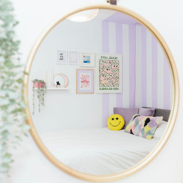 Purple striped tween's bedroom oasis