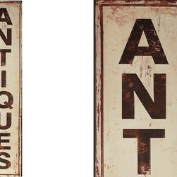 Large Distressed Metal "Antiques" Sign - Products