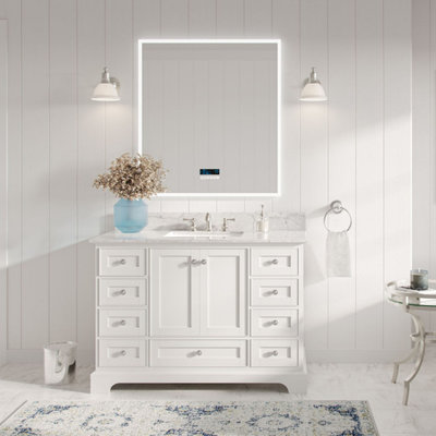 Cascade Bath Vanity, White, 48", Brushed Nickel Hardware, Single, Freestanding