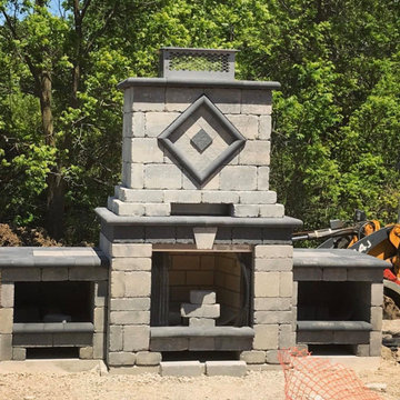 Custom brick and paver outdoor fireplace