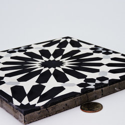Moroccan Mosaic and Tile House - Alhambra Handmade Cement Tile, Black/White, Sample - Wall And Floor Tile