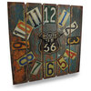 Wooden Route 66 Square Wall Clock Faux Distressed Finish