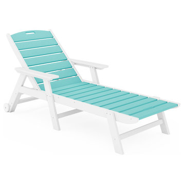 Lay Flat Chaise With Adjustable Back, Destin White and Gulf Shores Teal