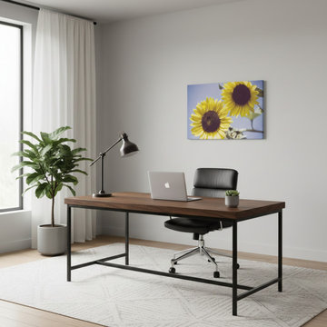 Aged Sunflowers Against Sky Modern Style Wall Art