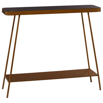 Modern Console Table, Elegant Painted Frame With Lower Shelf and Black Glass Top
