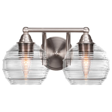 Paramount 2-Light Bath Bar, Brushed Nickel, 6" Clear Ribbed Glass