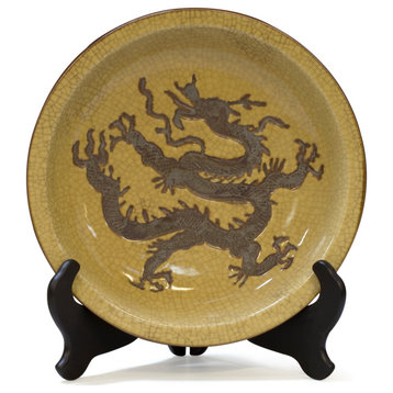 Yuan Dynasty Chinese Porcelain Plate with Hand Engraved Imperial Dragon