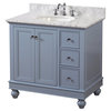 Bella 36" Bathroom Vanity, Powder Blue, Carrara Marble
