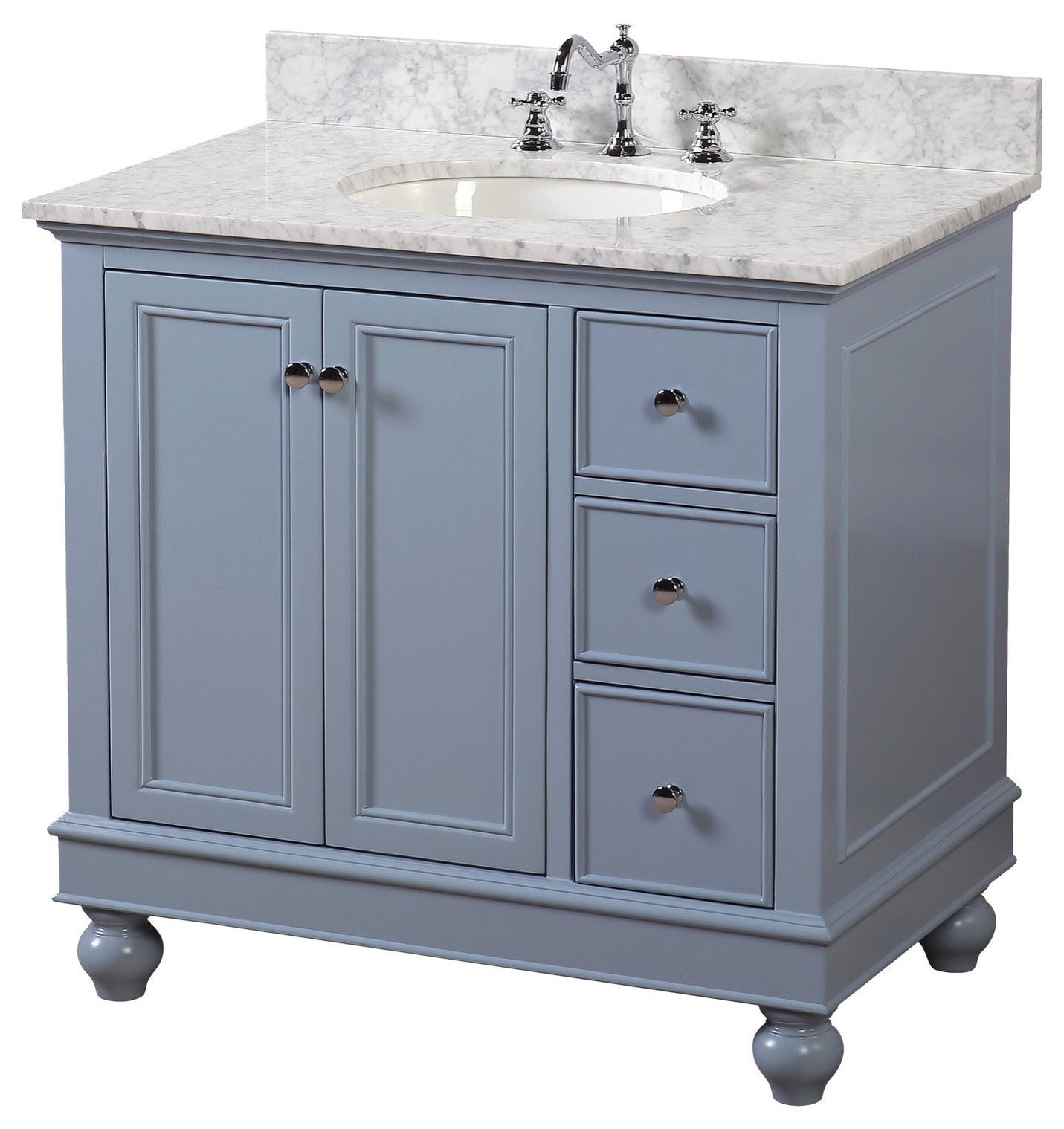 Bella 36" Bathroom Vanity, Powder Blue, Carrara Marble