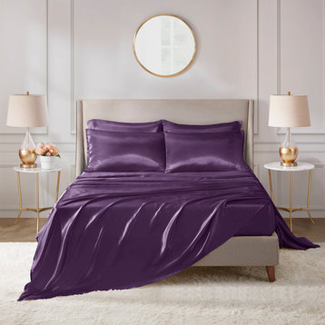 Madison Park Essentials Satin Luxury 6 PC Sheet Set, Purple