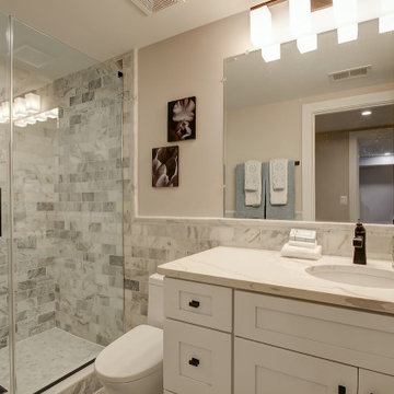 Basement remodel with bedroom space, closet space, living area, Irving