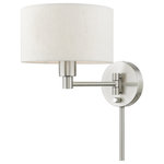 Livex Lighting - Swing Arm Wall Lamps 1 Light Brushed Nickel Swing Arm Wall Lamp - Add this versatile swing arm wall lamp bedside or above a favorite reading chair to enjoy more light where you need it. The brushed nickel finish is transitional while the oatmeal fabric shade offers subtle texture.