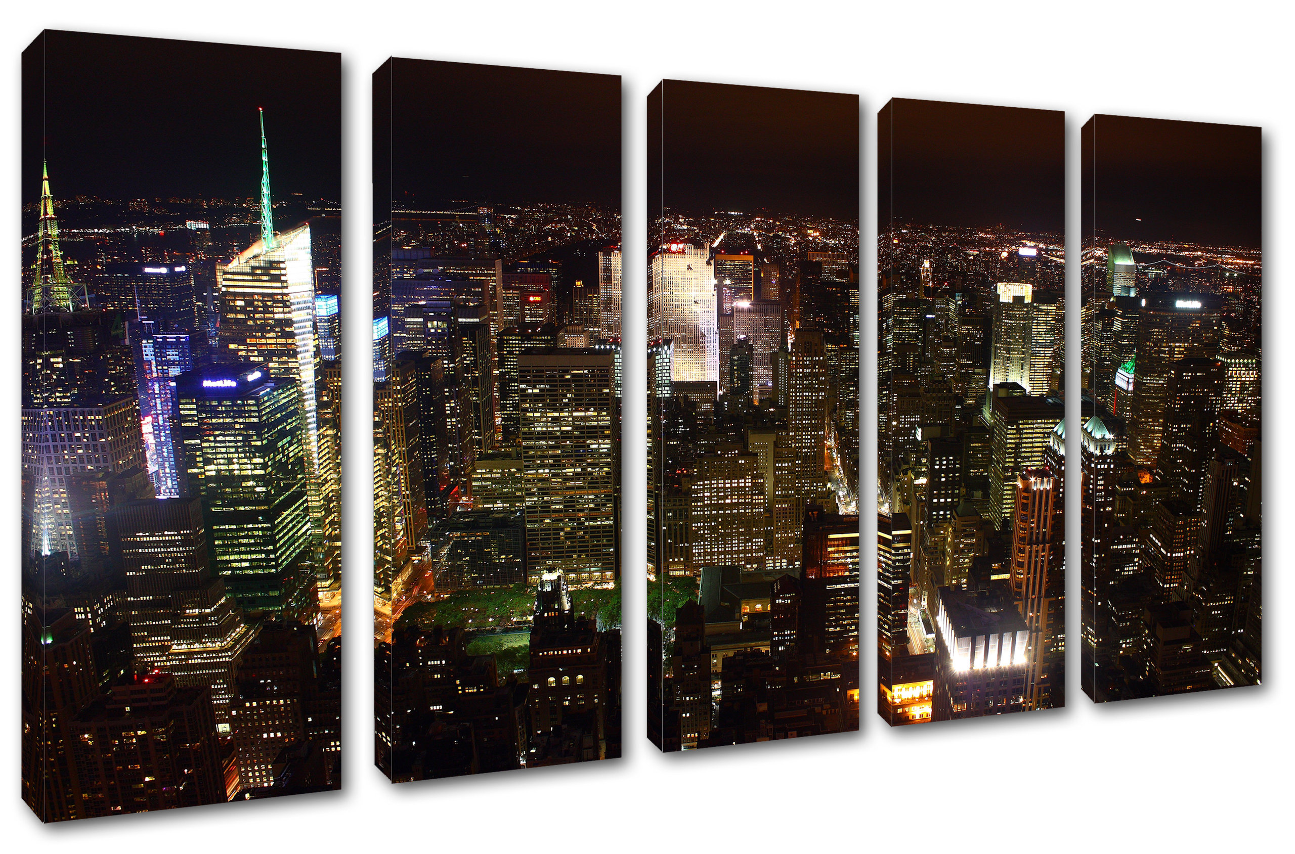 New York City Skyline At Night Canvas Print, 5 Panel Split Wall Art ...