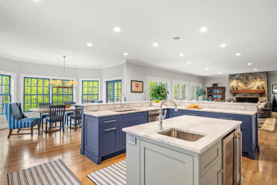 Example of a classic light wood floor kitchen design in Boston
