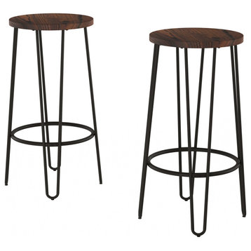 Set of 2 Counter Height Bar Stools Round Wood Barstools With Hairpin Legs